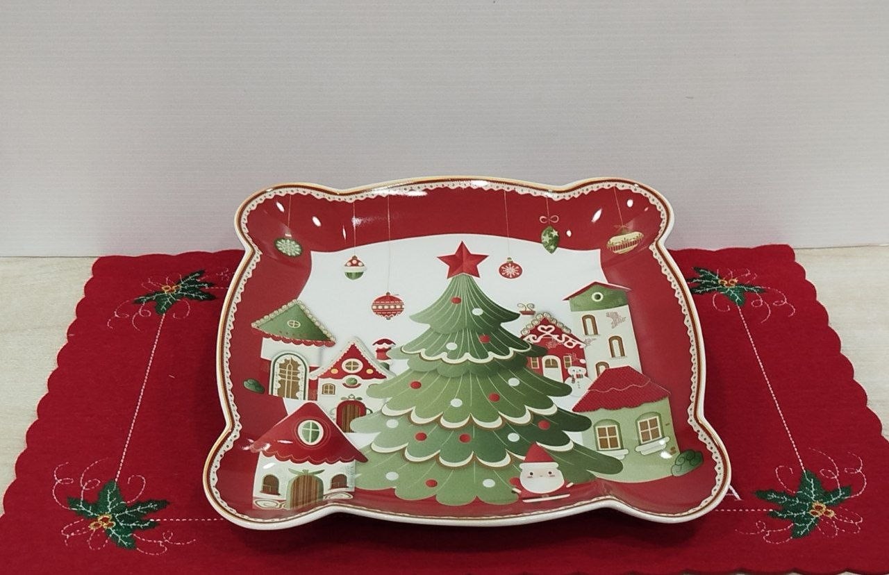 Brandani Vassoio Cuscino Porcellana 25x25 cm Decori Natalizi, foto 2