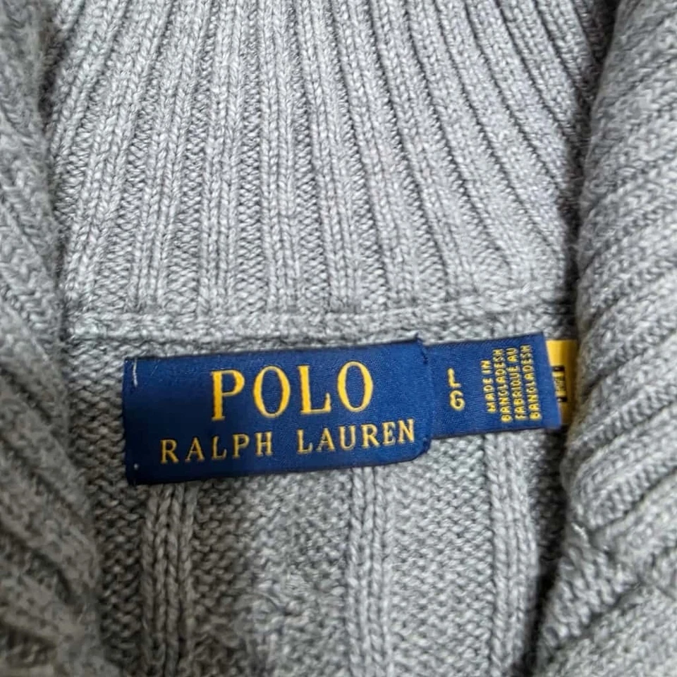 Polo Ralph Lauren Cable Tejido Cuarto Cremallera Suéter Gris Pullover Para Hombre’s Grande Foto 4 de 4