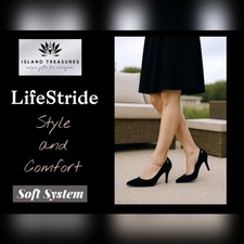 LifeStride Women Parigi Pump Size 9.5M Soft System Black Upper Silver Detail