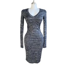 Wilfred Free XXS Marled Knit Bodycon Midi Dress Stretch V Neck Long Sleeve Grey