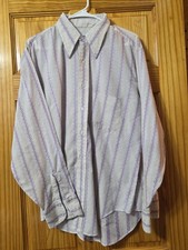 Vintage Arrow Shirt Mens 42 White Purple Striped Button Up Belmont Pacer 70s