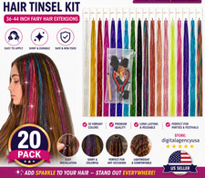 6 Pack Mixed Colors Hair Tinsel Kit with Tools 36-44 Inch Fairy Hair Extensions