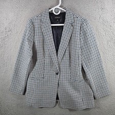 Talbots Womens Navy Blue White Houndstooth Blazer Jacket Size 12