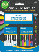 24 Pcs Colored and White Chalk with Chalkboard Eraser Non Toxic Classroom