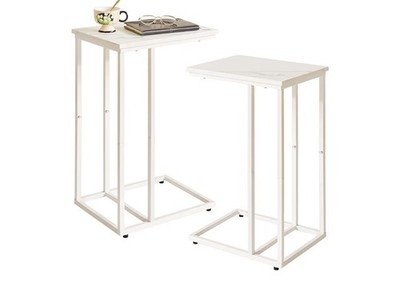 2 Sofa Beistelltisch C Form Beistelltisch Snack Couchtisch mit Metallgestell weiß