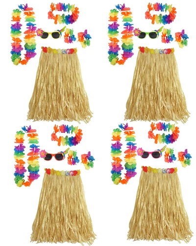 Adultos Hawaiano Hula Hierba Falda Lei Gafas de sol Aloha Verano Vestido Elegante Disfraz - Imagen 1 de 9