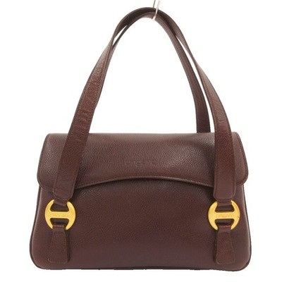 UNGARO Handbag Tote Handbag Dark Brown Leather Genuine Leather owhide Magnetic