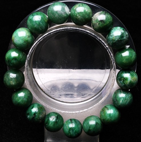 12.2mm Genuine Natural Green Euchlorite Crystal Gemstone Round Beads Bracelet - Picture 2 of 6