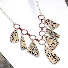 Two-Tone Dalmation Jasper Jewellery Necklace Handmade Size 18" AU Z455