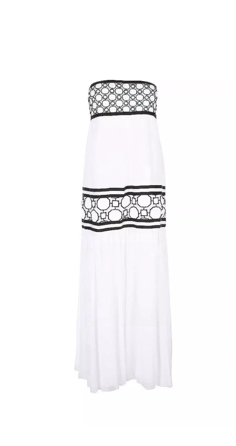 Abito Tory Burch Christie donna 4 bianco geometrico S nuovo con etichetta senza spalline passerella