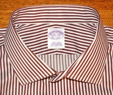Brooks Brothers Regular Fit 18.5 38 red stripe non iron cotton dress shirt w3j7