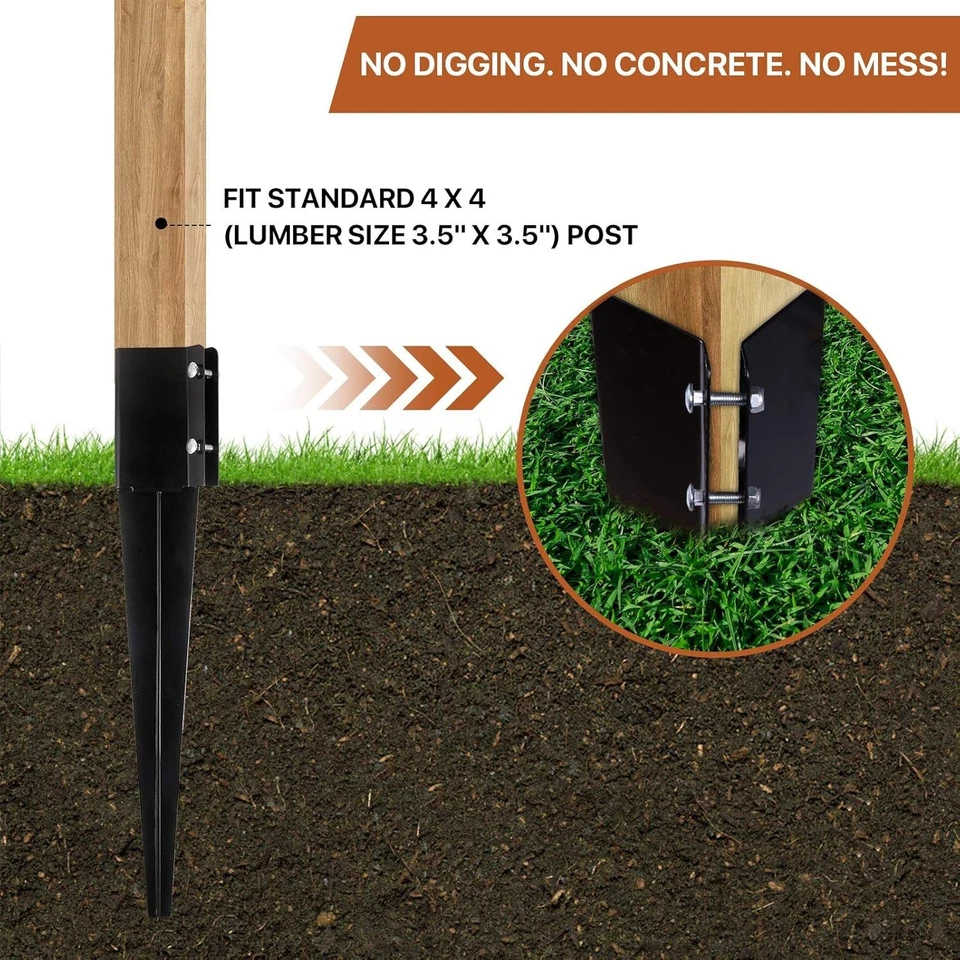 6 Pcs Fence Post Anchor Ground Spike 4x4 Metal Post Stake 24 Inch for Mailbox De - Image 4 of 4