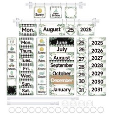 96 Cards Eucalyptus Classroom Bulletin Board Set Flip Calendar with Holder