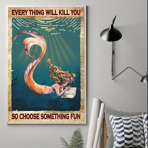 Targa in metallo con scritta in lingua inglese Everything Will Kill You So Choose Something Fun, divertente motivo polipo, decorazione artistica da parete per casa, bagno, WC, 30,5 x 40,6 cm