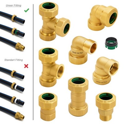PE Rohr Verschraubung *MESSING Fitting Kupplung Winkel Klemmverbinder Muffe