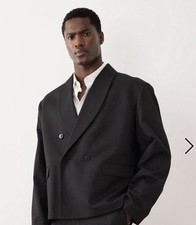 ASOS DESIGN Boxy Suit Jacket UK 38 Reg In Black Jacquard Free Wide Leg Trousers