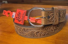 Belts...Justin WESTERN Scroll Leather Belt Size 34,42 & 46 Made in USA 53909
