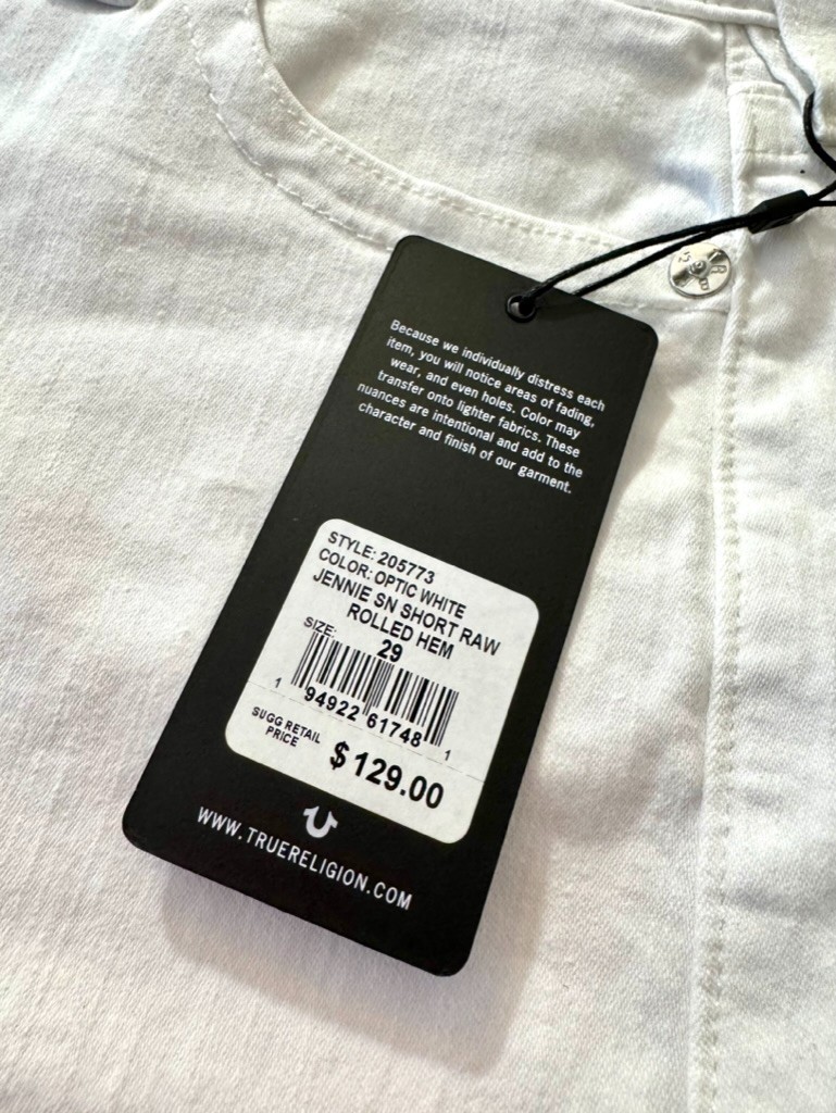 New Womens White true religion Jennie Curvy rolled hem shorts size 29 thumbnail 3