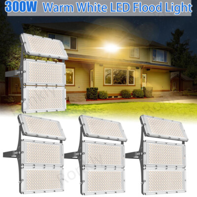 #ad 4X 300W LED Flood Light Super Bright Outdoor Stadium Lights Lighting Warm White $170.99