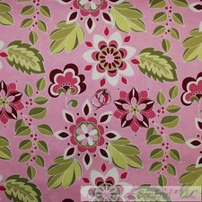 BonEful Fabric FQ Cotton Quilt Pink White Green Leaf Flower Summer Garden Print