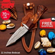 Custom Handmade Damascus Steel Bowie Hunting Knife Rose Wood Handle W/ Sheath