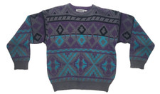 VTG Saturdays 90s Pullover Sweater Mens M/L Colorful Acrylic Knit Blue Purple