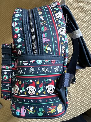 Ugly Christmas sweater loungfly holiday black Disney purse mini backpack nwt Loungefly Disney Minnie Mouse Sweater Holiday Mini Backpack  main image 4