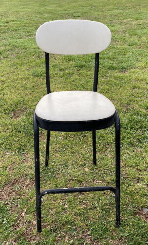 Vintage Black METAL Stool Chair / Shop Kitchen Removable Adjustable Back - Picture 1 of 12