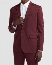 NEW EXPRESS 228 SOLID WINE SLIM COTTON SATEEN SUIT JACKET SZ 40R