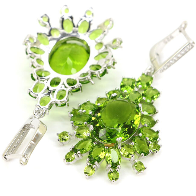 58x27mm Anniversary Big Heavy 14g Green Peridot CZ 925 Sterling Silver