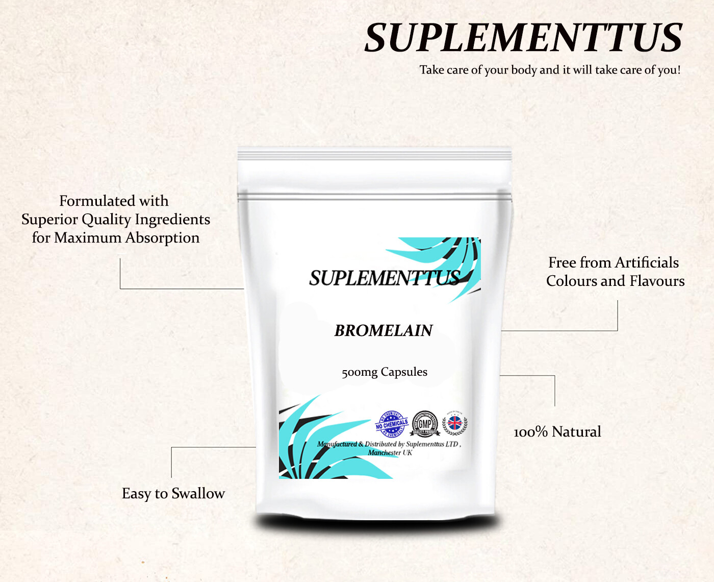 Bromelain 500mg VEG Capsules Natural Supplement Suplementtus UK