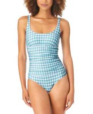Anne Cole L80916 Womens Blue Gingham Shirred One-Piece Swimsuit Size 16