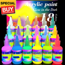Glow in the Dark Paint - 18 Colors 30ml/1oz Blacklight Acrylic, Neon Craft, Lo