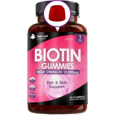 NEW LEAF PRODUCTS Biotin Gummies Hair Skin & Nail Beauty 10000mcg - Vegan Chewable Vitamins Growth