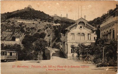 Old postcard Spain Barcelona-Tibidabo - Plaza de la Estacion inferior (282598)