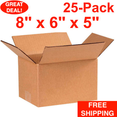 25-Pack 8'' x 6'' x 5'' Cardboard Corrugated Shipping Boxes Moving Box Bundle