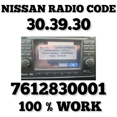 NISSAN RADIO CODE CONNECT UNLOCK | 30.39.30 | 7612830001 | INNERHALB VON MINUTEN!
