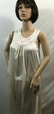 Lorraine White  Pink Gown Silky Nylon Size Small Sleeveless Embroidered Flowers