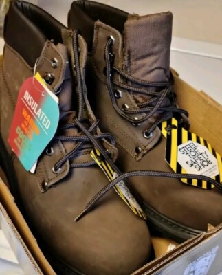 RHINO Brown Leather Lace Up Boots Steel Toe Men Size 11  display picture 3