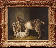 Handmade Old Master-Art Antique Oil Painting Animal goats on canvas 20"x24"