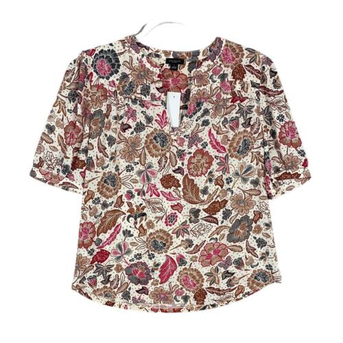 NEW Women's Floral Ann Taylor Casual Button Short Sleeve Ruffle Blouse Top Small