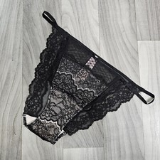 NWT Victoria  s Secret DREAM ANGELS Lace  Mesh String Bikini Black Pink Size L