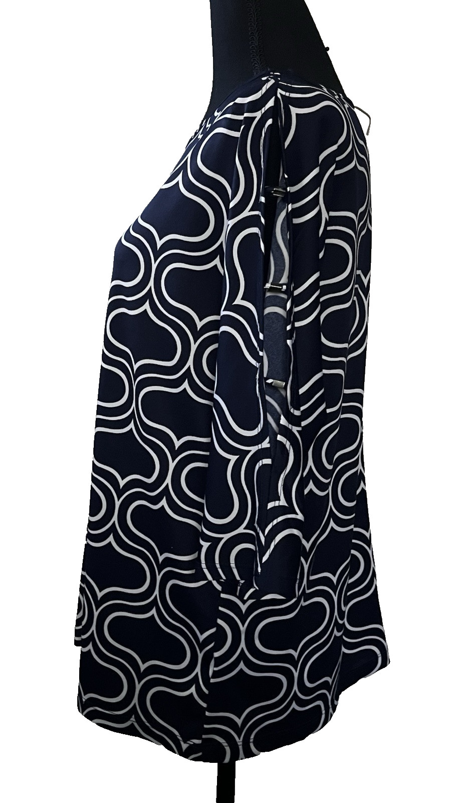 Perceptions Navy Graphic Cold Shoulder Blouse Pet… - image 4