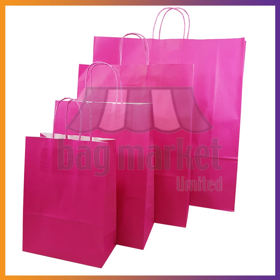 Pink Cerise Paper Bags with Twist Handles, Strong Gift Carrier Bags, Party, Shop - Image 3 of 4