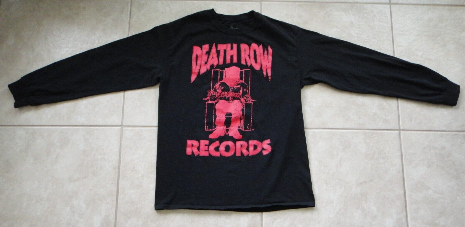 FILA T shirt DEATH ROW RECORDS Maniche Lunghe Logo Grafico Nero Rosso Uomo M Rap Hip Hop