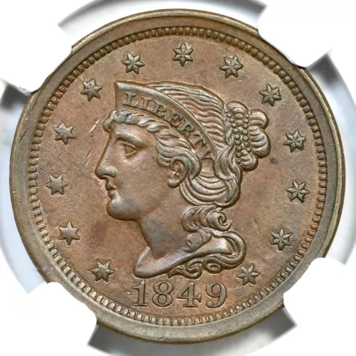 1849 N-23 R-3 NGC MS 62 BN Braided Hair Large Cent Coin 1c