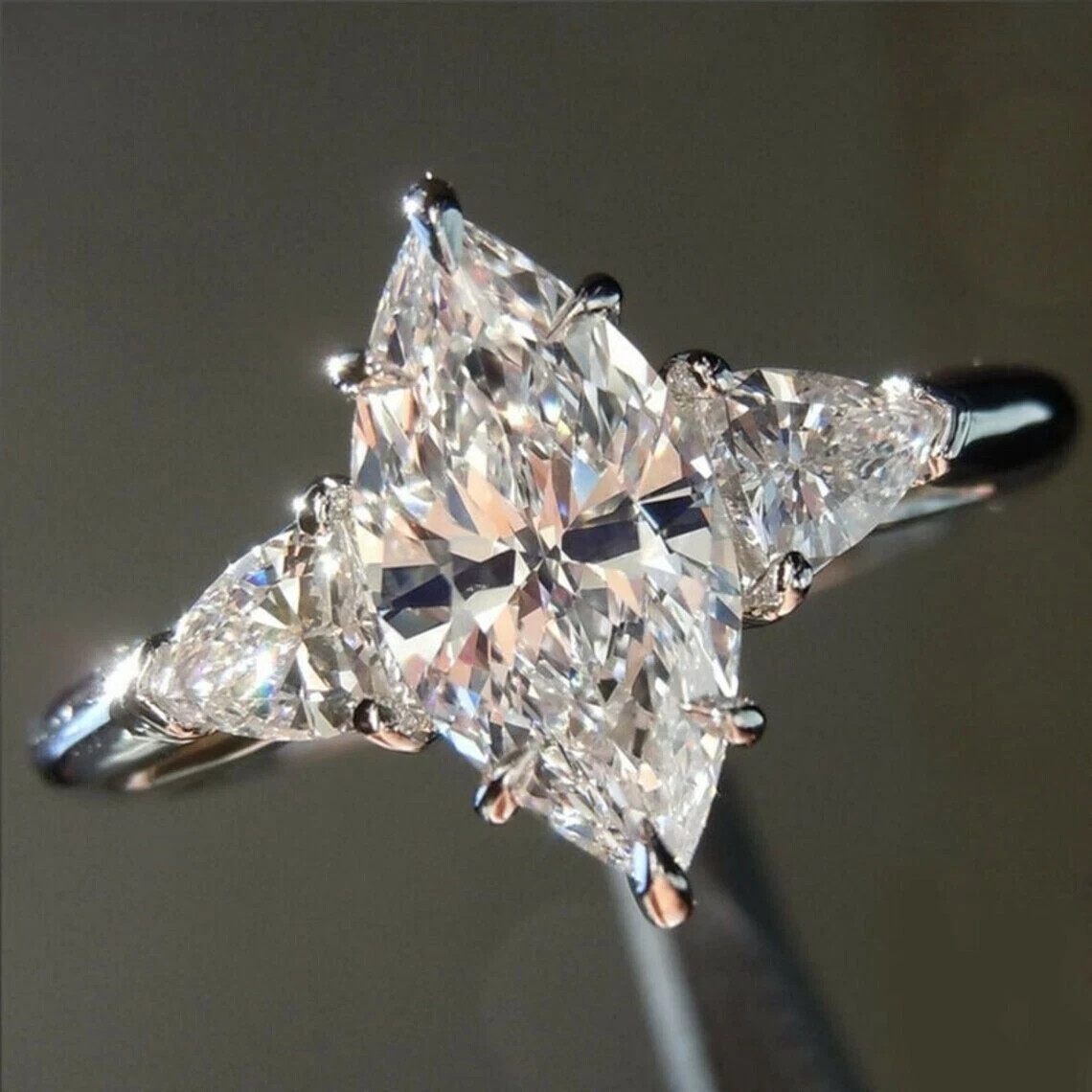 5.00 Ct Certified Marquise Cut White Treated Diamond Solitaire Ring 925 Silver !