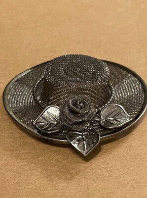 Vintage Hat Brooch Silver Tone with Flowers Mesh Pin with  display picture 1
