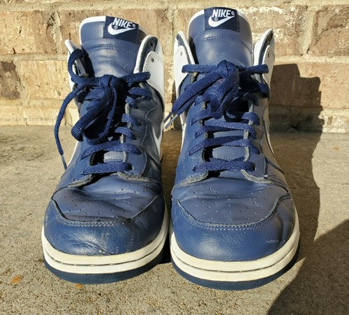 Nike Dunk High 2006 da uomo taglia 12 U.S. VP blu navy pelle bianca 309432-411 - Foto 3 di 11
