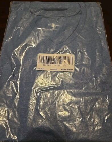 John Blair 1910 Mens Pullover Short Sleeve V-Neck 100% Cotton T-Shirt Blue 4XL